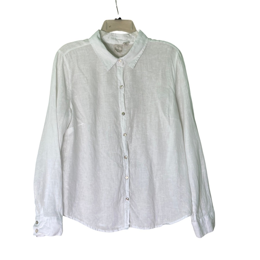 Joie 100% Linen Long Sleeve Shirt White Collar Button Down Beachy Classic Size L - Picture 2 of 14